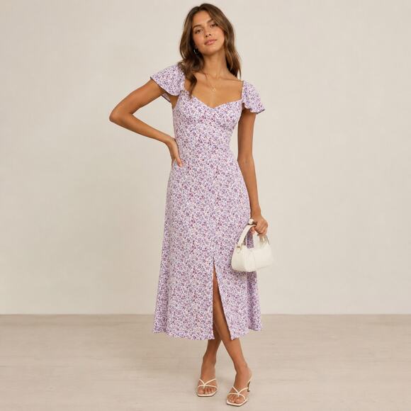 Reformation Dresses & Skirts - Reformation Baxley Floral Print Lilac Purple Midi Dress Size 8 Viscose New